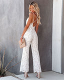 Women's Summer White Lace Jumpsuit Sexy Backless High Waist Jumpsuit