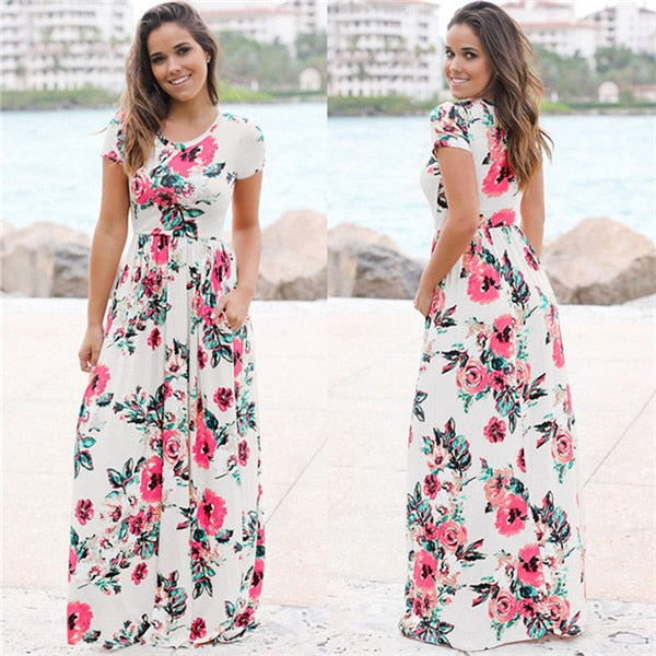 Long Maxi Floral Dress in 5 Colors Small to Plus Sizes