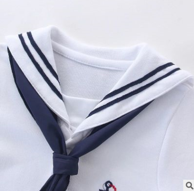Summer cotton baby short-sleeved triangle navy sailor style jumpsuit - Loving Lane Co