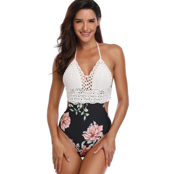 Women's White Crocheted Knit Top Floral Bottom Swimsuits - Loving Lane Co