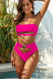 Womens Strapless Sexy Metal Buckle Front Swimsuit in 4 colors - Loving Lane Co