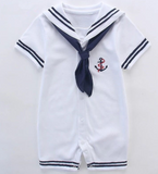 Summer cotton baby short-sleeved triangle navy sailor style jumpsuit - Loving Lane Co