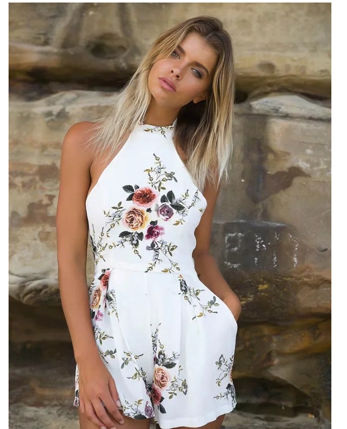 Summertime Fine Short White Floral Romper