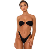 Strapless Cutout Top Solid Bikini Sets in 5 Colors