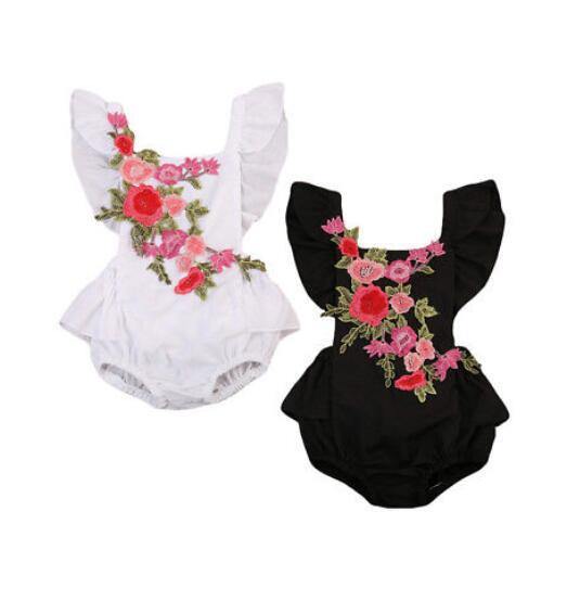 Adorable White Floral and Black Floral Baby Rompers