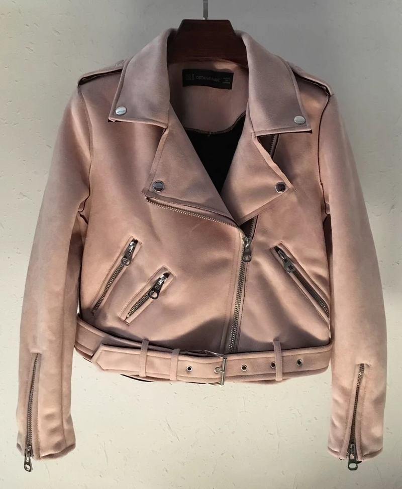 PU/X009OP Europe all-match suede jacket zipper slim short ladies leather coat - Loving Lane Co