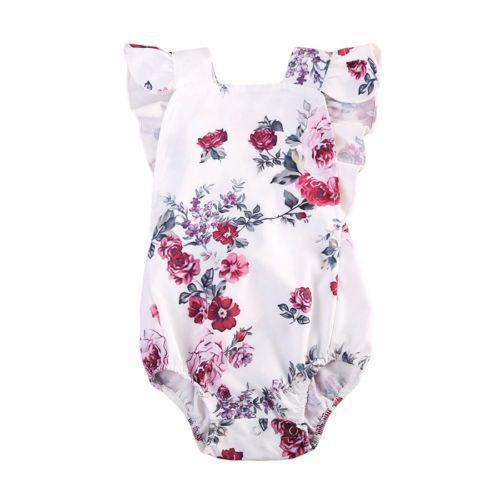 Baby Girls Floral Romper White Floral Lace Embroidered One Piece - Loving Lane Co