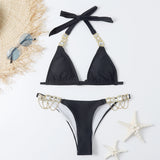 Jewel Accent White Triangle Top Bikini Sets Swimwear