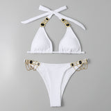 Jewel Accent White Triangle Top Bikini Sets Swimwear