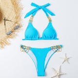 Jewel Accent White Triangle Top Bikini Sets Swimwear