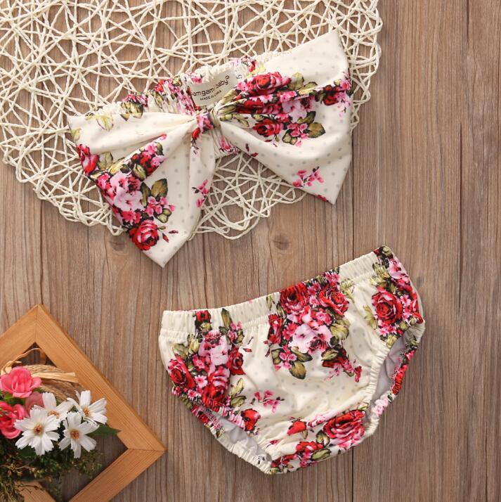 Baby Girl Swimwear Adorable Infant to Toddler Floral Bow Swimsuit 2pc set