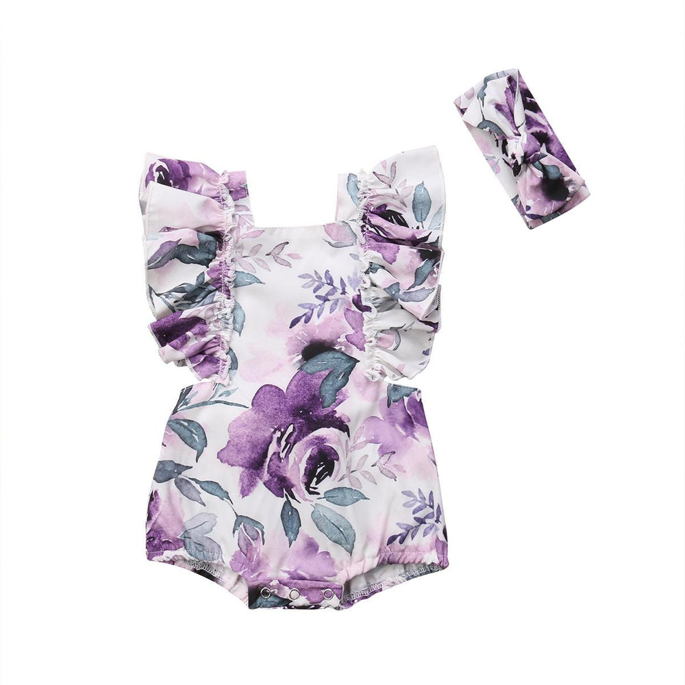 Adorable Baby Girls Floral Rompers with Matching Head Bands