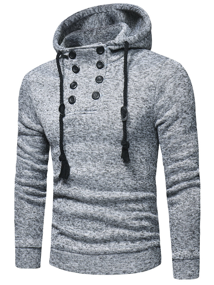 Mens Gray Botton Top Hoodie