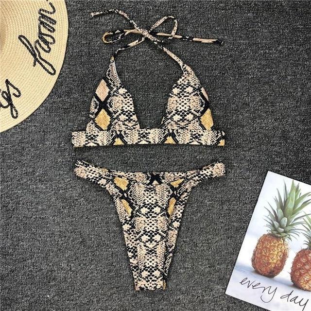 Sexy Snakeskin Triangle Top and Cheeky Bottoms Bikini Set