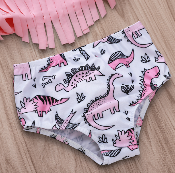 Dinosaur Print Tassel Sling Swimsuit Set