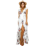 V Neck Long Floral Split Maxi Summer Dress
