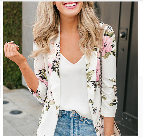 New Women's Jackets Long Sleeve Floral Blazers