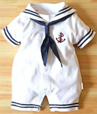 Summer cotton baby short-sleeved triangle navy sailor style jumpsuit - Loving Lane Co