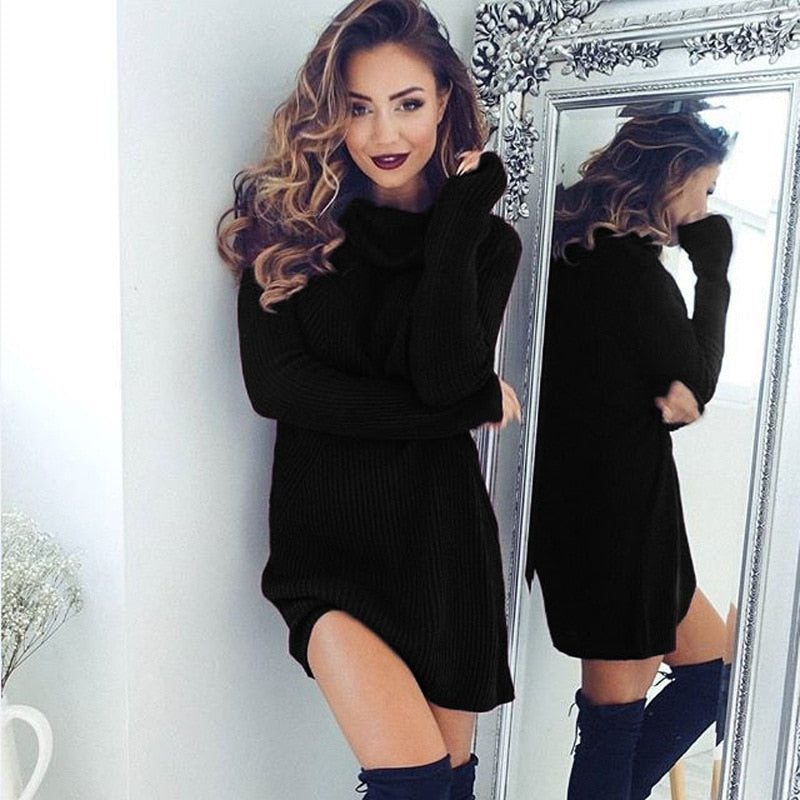 Women Knitted Turtleneck Long Sleeve Dress Sweaters Pullovers Plus Size