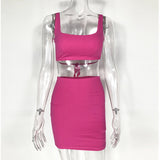 Neon or Hot Pink Two Piece Sexy Womens Mini Skirt Two Piece Sets