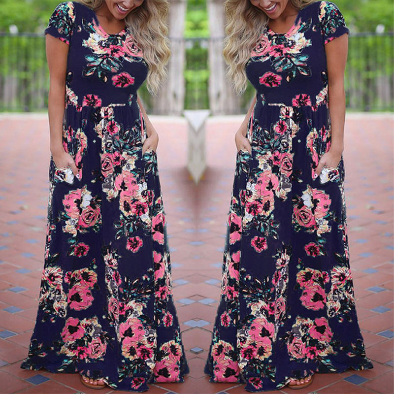 Long Maxi Floral Dress in 5 Colors Small to Plus Sizes