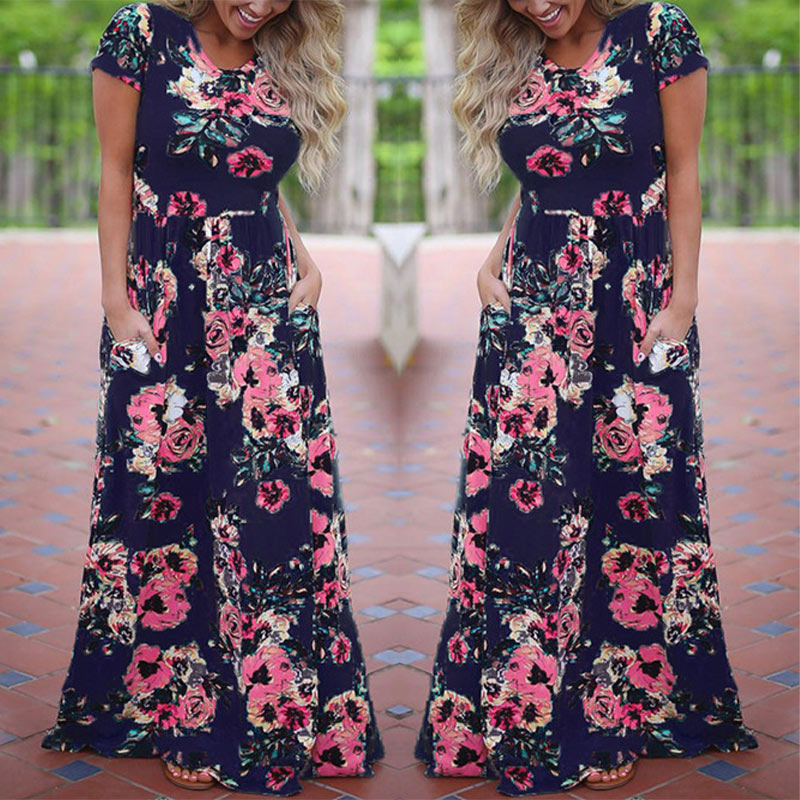 Long Maxi Floral Dress in 5 Colors Small to Plus Sizes