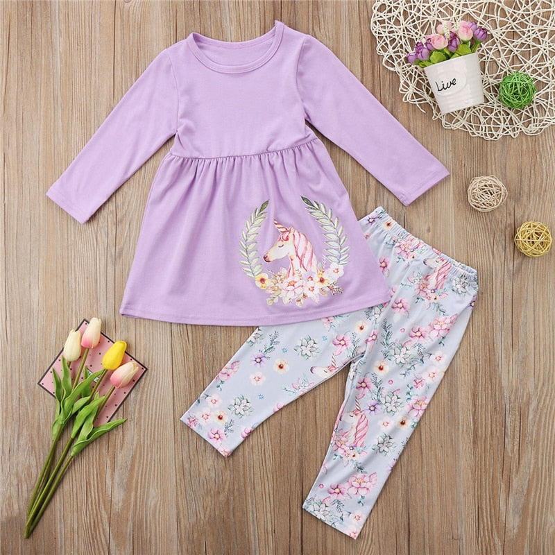 Toddler Girl Clothing Unicorn 2 Piece Outfits T Shirt and Leggings