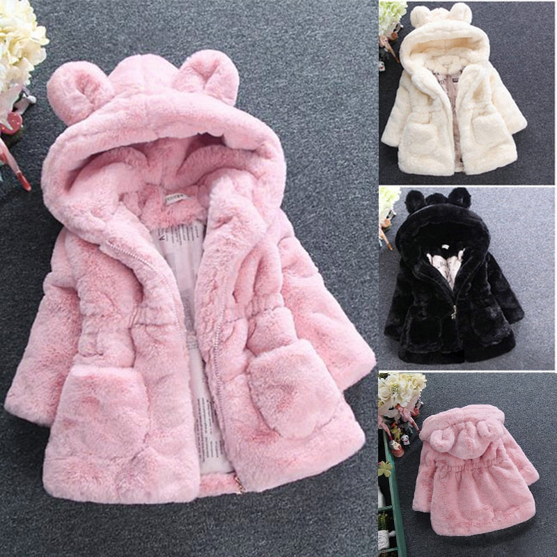 Winter Baby Girls Clothes Faux Fur Coat Baby Hooded Jacket