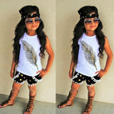 Feather pattern sleeveless top + shorts two-piece children's wear - Loving Lane Co