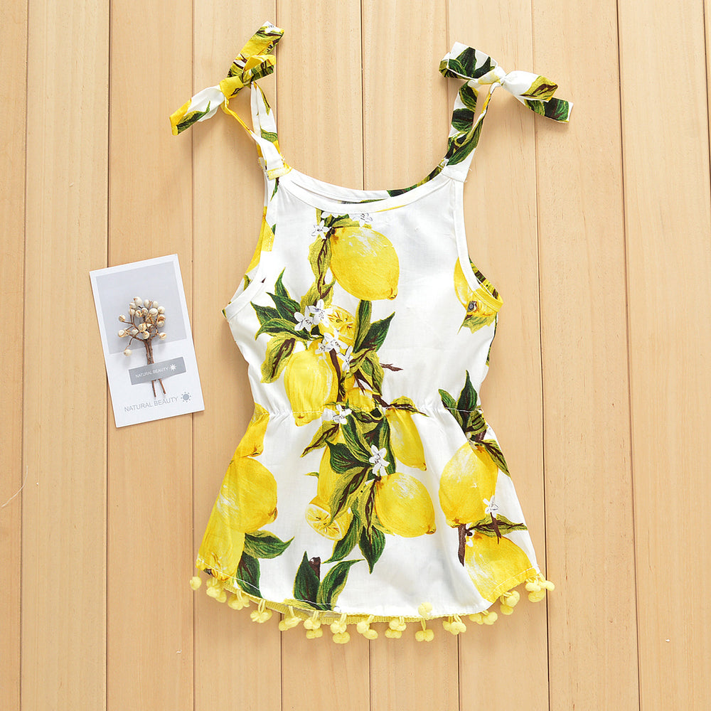 Lemon Print Camisole Tassel Dress For Baby Girl