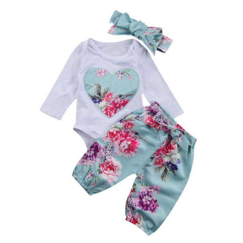 Baby Girls Broadcloth Fabric Cotton Regular Full Sleeve O-Neck Floral Covered Button Closure Clothes Set\