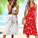 Womens Dresses Floral Maxi Spaghetti Strap Midi Dresses 16 Prints - Loving Lane Co