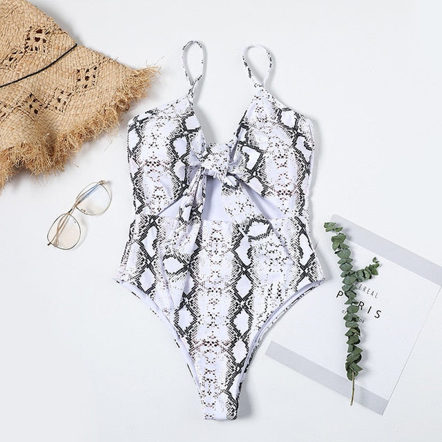Swimwear Women Sexy Snake Leopard Print One Piece Swimsuit
