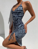 Summer New Gray Tie-Dye Print Sexy Fitted Maxi Dress