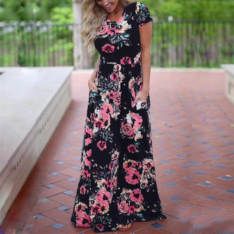 Long Maxi Floral Dress in 5 Colors Small to Plus Sizes