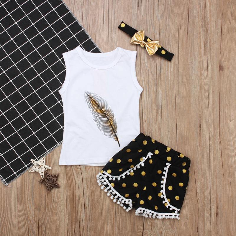 Feather pattern sleeveless top + shorts two-piece children's wear - Loving Lane Co