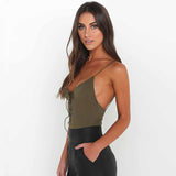 Deep V Front Plunging Bodysuit Top in Black, Green, and White