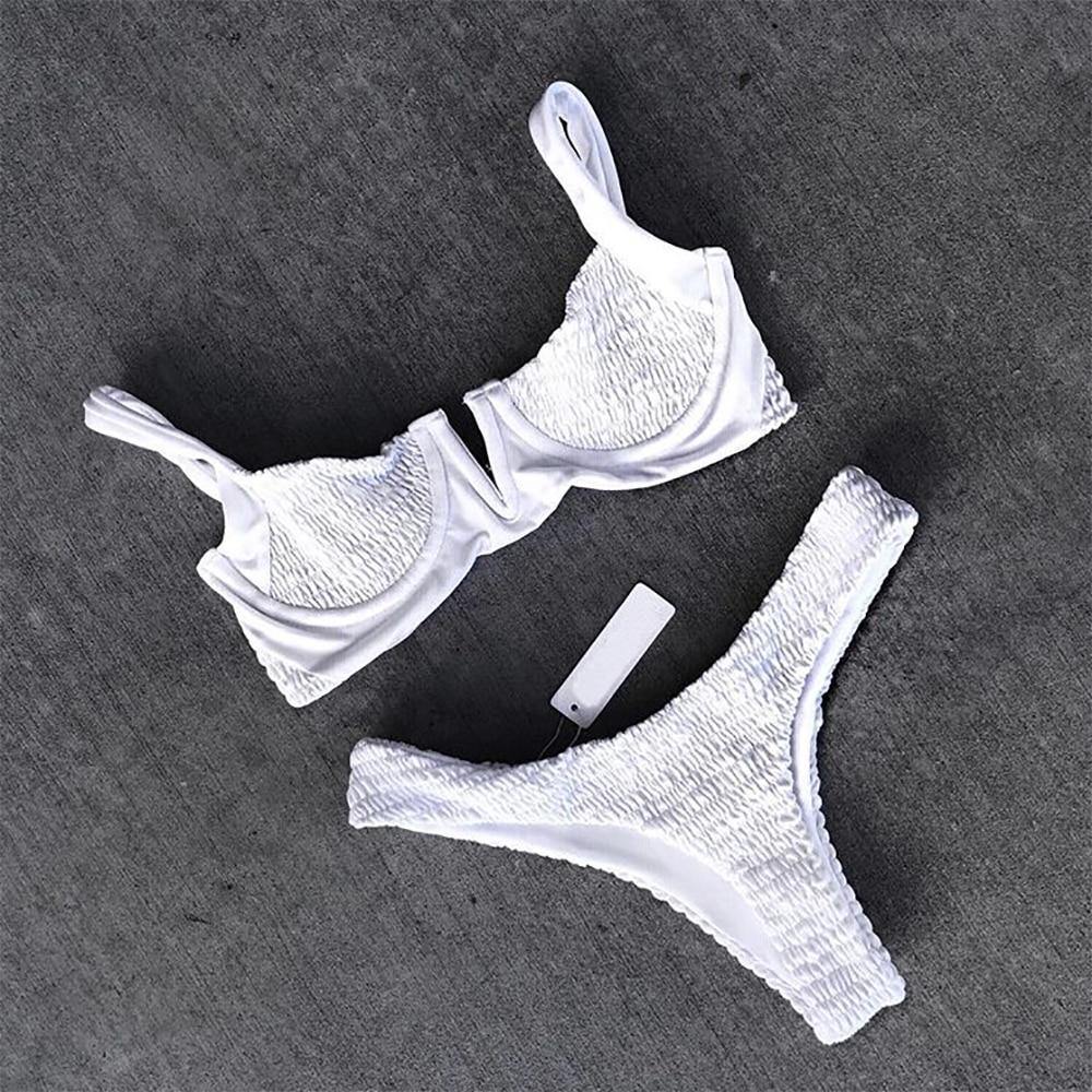 Black White Women Bikinis New Arrival V-Neck Fold Swimwear - Loving Lane Co