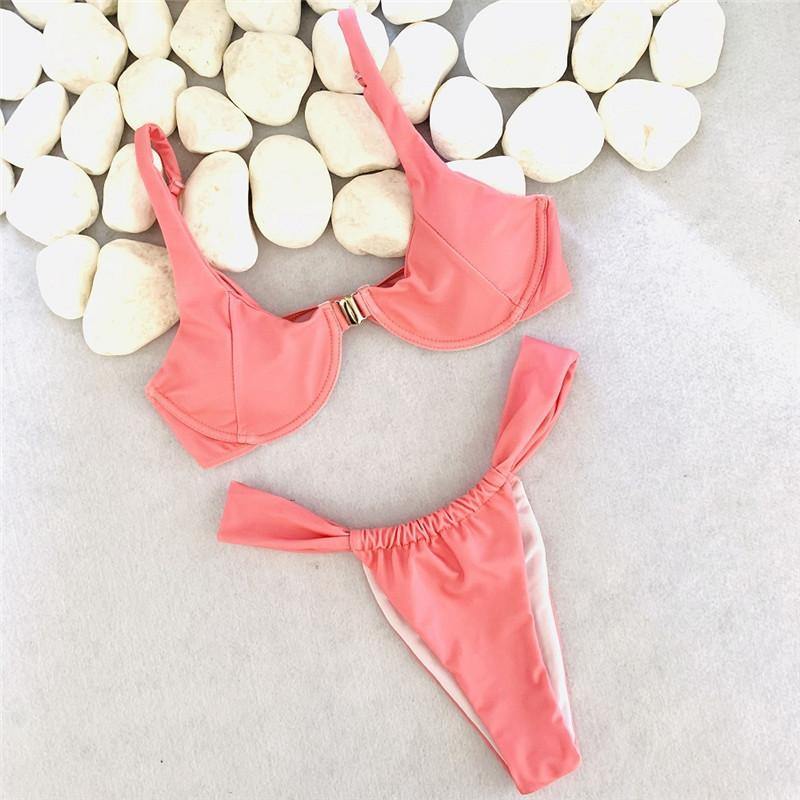 New Chic Low Cut Push Up Champagne and Pink Bikini Sets - Loving Lane Co