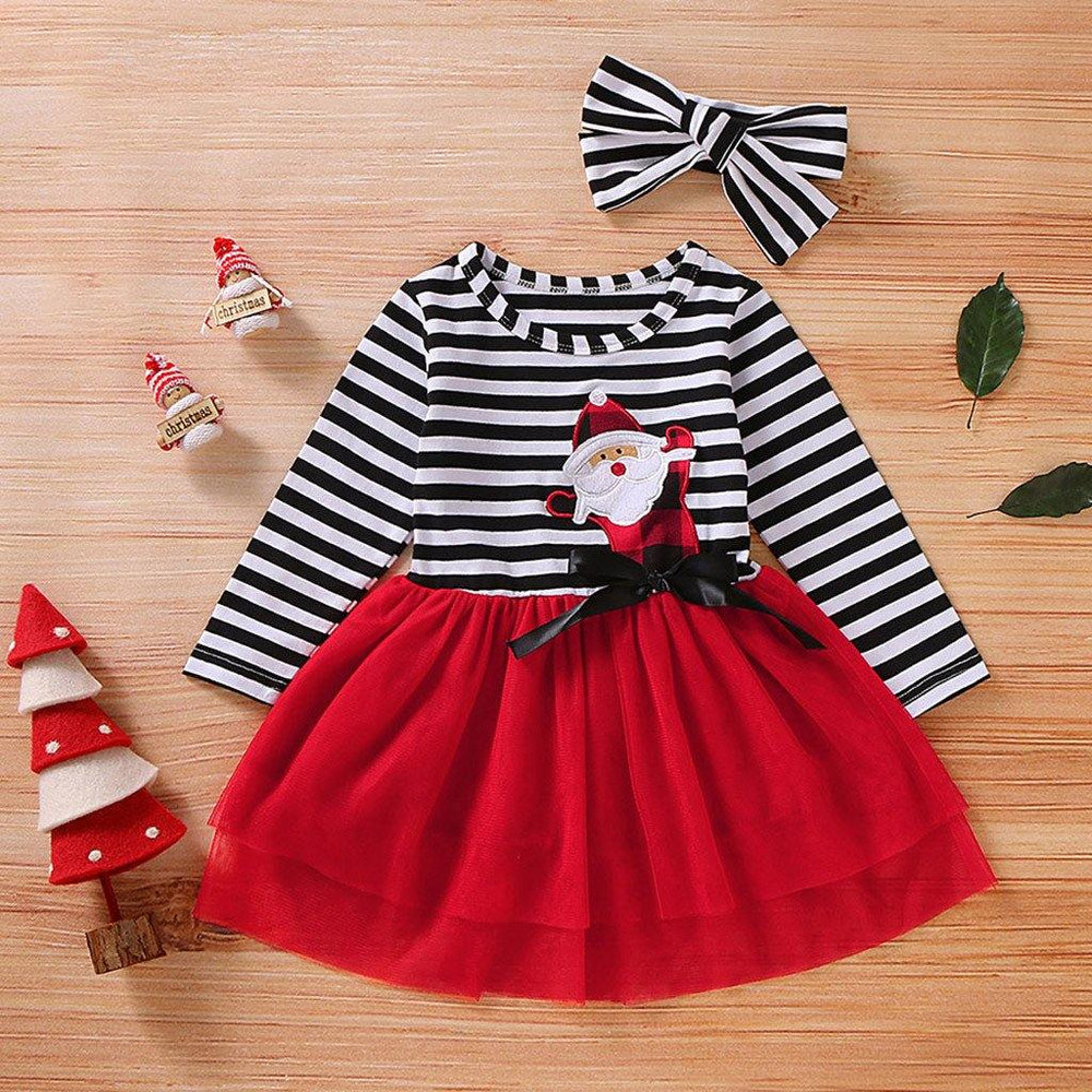Toddler Girls Christmas Dress +Headband Baby Girls Christmas Holiday Dress - Loving Lane Co