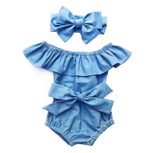 Cute Newborn Toddle Infant Baby Girls Bowknot Bodysuit Ruffle Sleeveless Jumpsuit