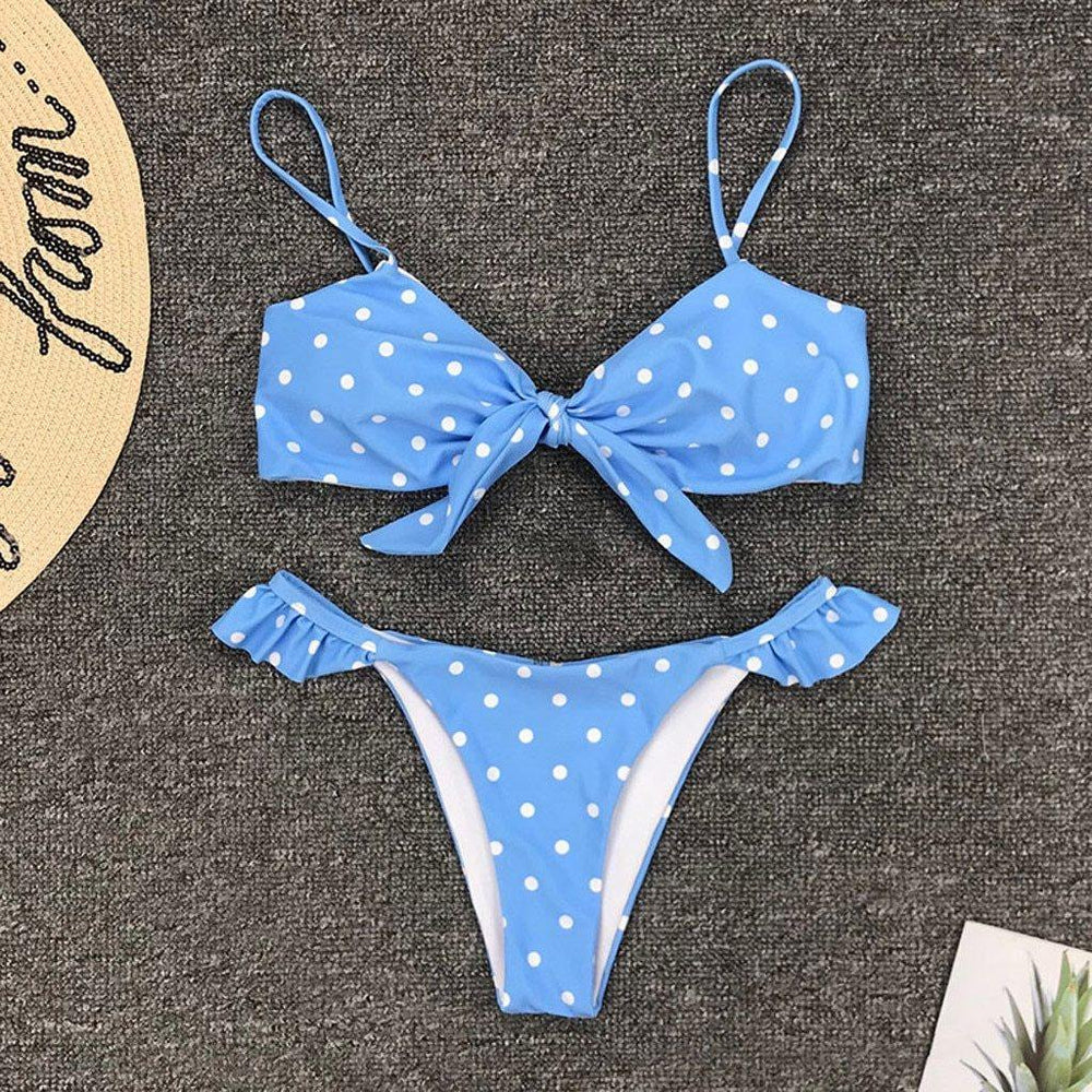 Womens Baby Blue and Red Polka Dot Bikini Push Swimwear Sets - Loving Lane Co