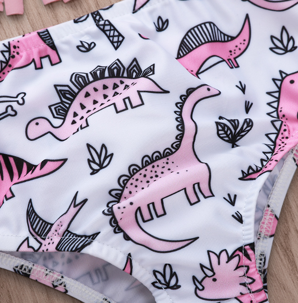 Dinosaur Print Tassel Sling Swimsuit Set