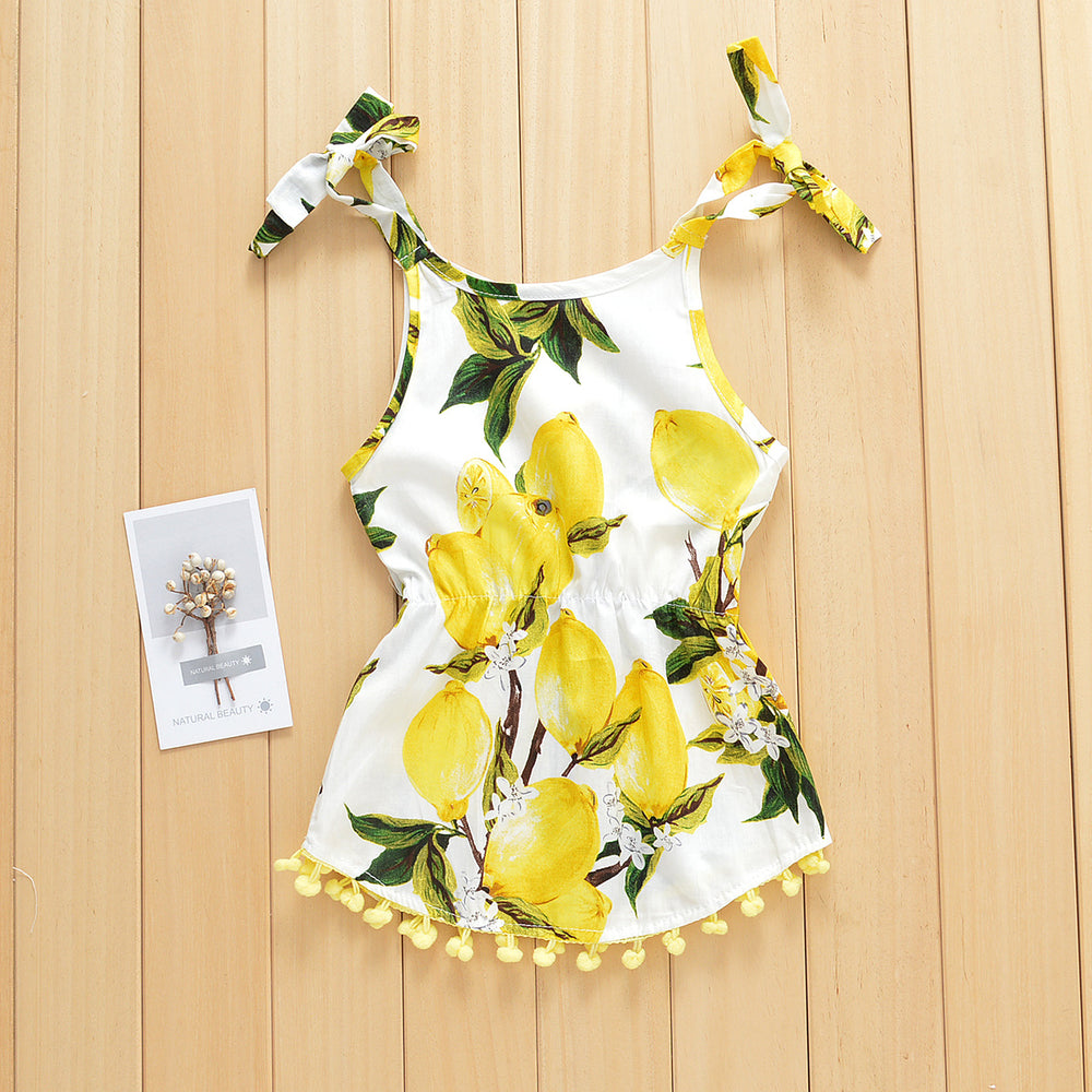 Lemon Print Camisole Tassel Dress For Baby Girl