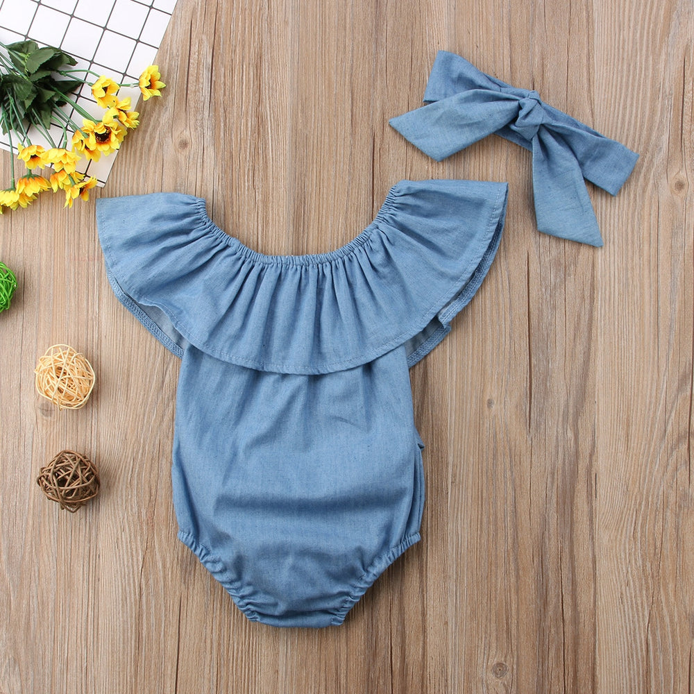 Cute Newborn Toddle Infant Baby Girls Bowknot Bodysuit Ruffle Sleeveless Jumpsuit