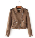 PU/X009OP Europe all-match suede jacket zipper slim short ladies leather coat - Loving Lane Co