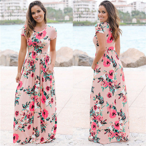 Long Maxi Floral Dress in 5 Colors Small to Plus Sizes