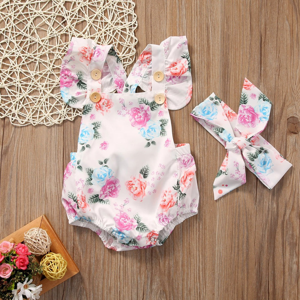 Classic Style Baby Girls Romper and Matching Headband