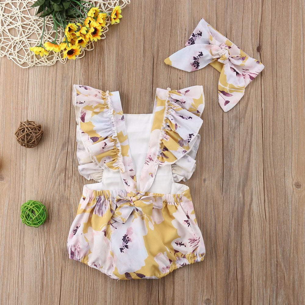 Adorable Baby Girls Floral Rompers with Matching Head Bands