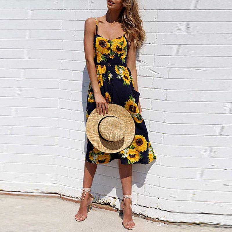 Womens Dresses Floral Maxi Spaghetti Strap Midi Dresses 16 Prints - Loving Lane Co